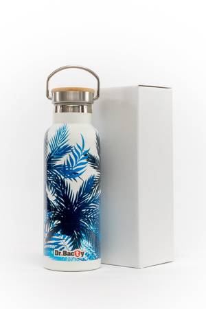 Steel thermal bottle Dr. Bacty Blue Palms - white