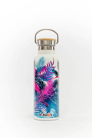 Steel thermal bottle Dr. Bacty Pink Palms - white