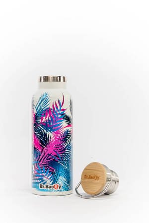 Steel thermal bottle Dr. Bacty Pink Palms - white