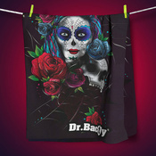 Ręcznik plażowy czarny dwustronny Dr.Bacty - Santa Muerte - XL 70x140