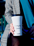 Kubek termiczny na kawę Dr.Bacty Apollo 2.0 - Smacznej kawusi - 360  ml - Glossy White