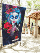 Ręcznik plażowy czarny dwustronny Dr.Bacty - Santa Muerte - XL 70x140
