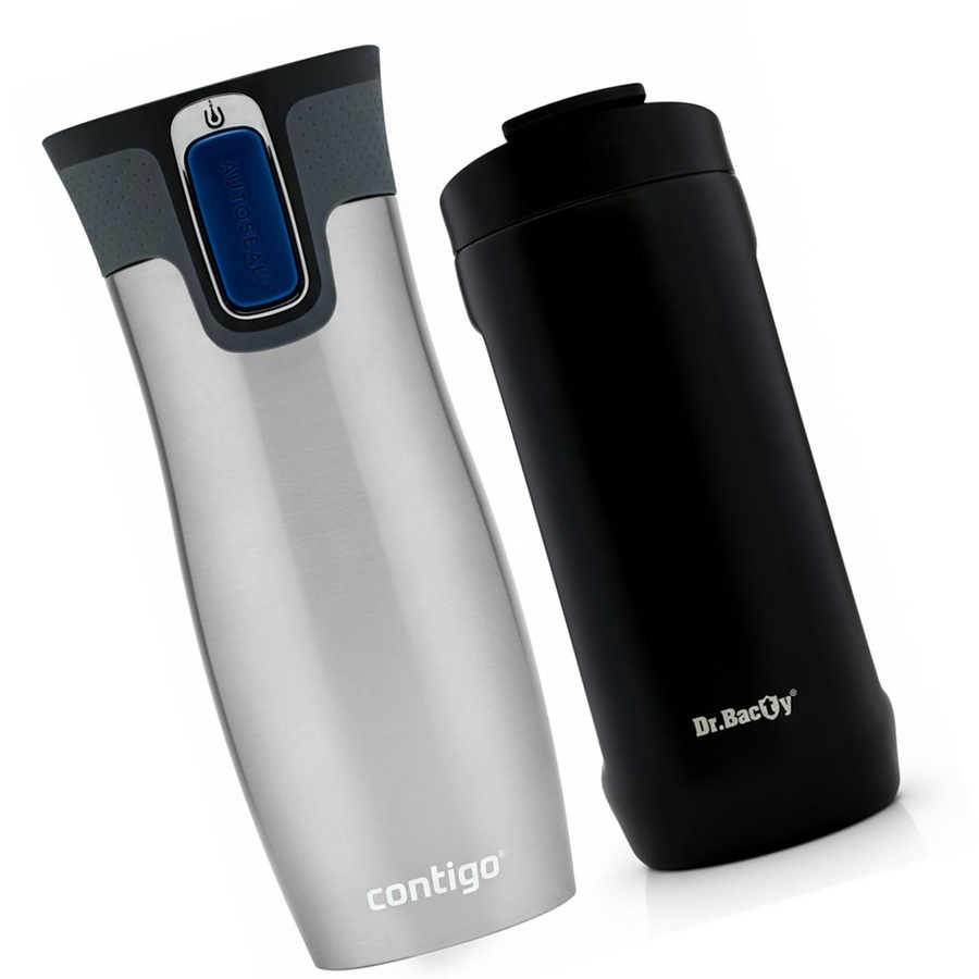Set of thermal mugs Contigo West Loop 2.0 470ml - steel + Dr.Bacty Notus 360 ml - black