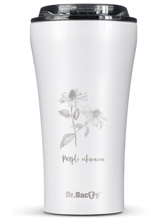 Kubek termiczny na kawę Dr.Bacty Apollo 2.0 360 ml "Jeżówka purpurowa" - Biały