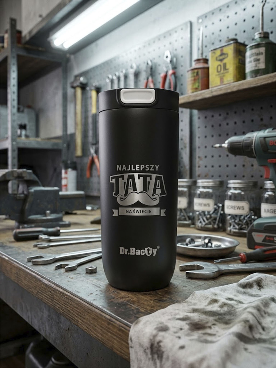 Dr.Bacty Atlas 540ml, matt black – thermal coffee mug for dad