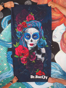 Ręcznik plażowy czarny dwustronny Dr.Bacty - Santa Muerte - XL 70x140