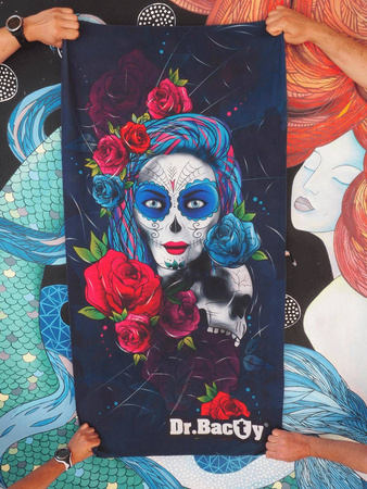 Ręcznik plażowy czarny dwustronny Dr.Bacty - Santa Muerte - XL 70x140