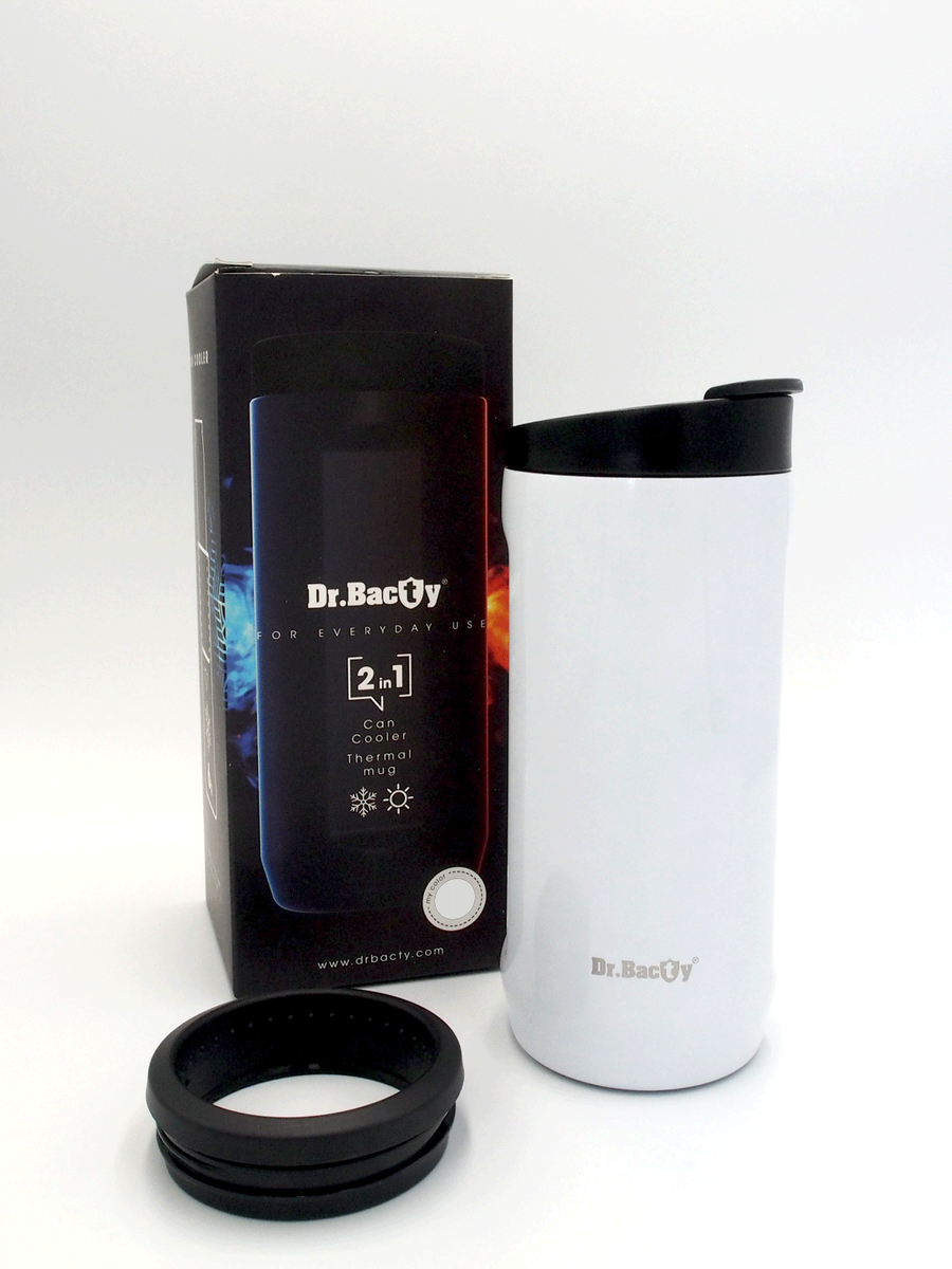 Kubek termiczny na kawę 2w1 Dr.Bacty Notus 360 ml - biały