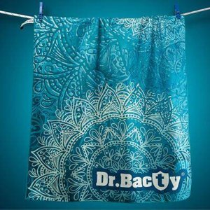Ręcznik do jogi z mikrofibry niebieski dwustronny Dr.Bacty - Mandala Blue - L 60x130