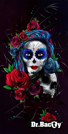 Ręcznik plażowy czarny dwustronny Dr.Bacty - Santa Muerte - XL 70x140