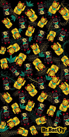 Ręcznik z mikrofibry na siłownię czarny dwustronny Dr.Bacty - Cat of Happiness - XL 70x140